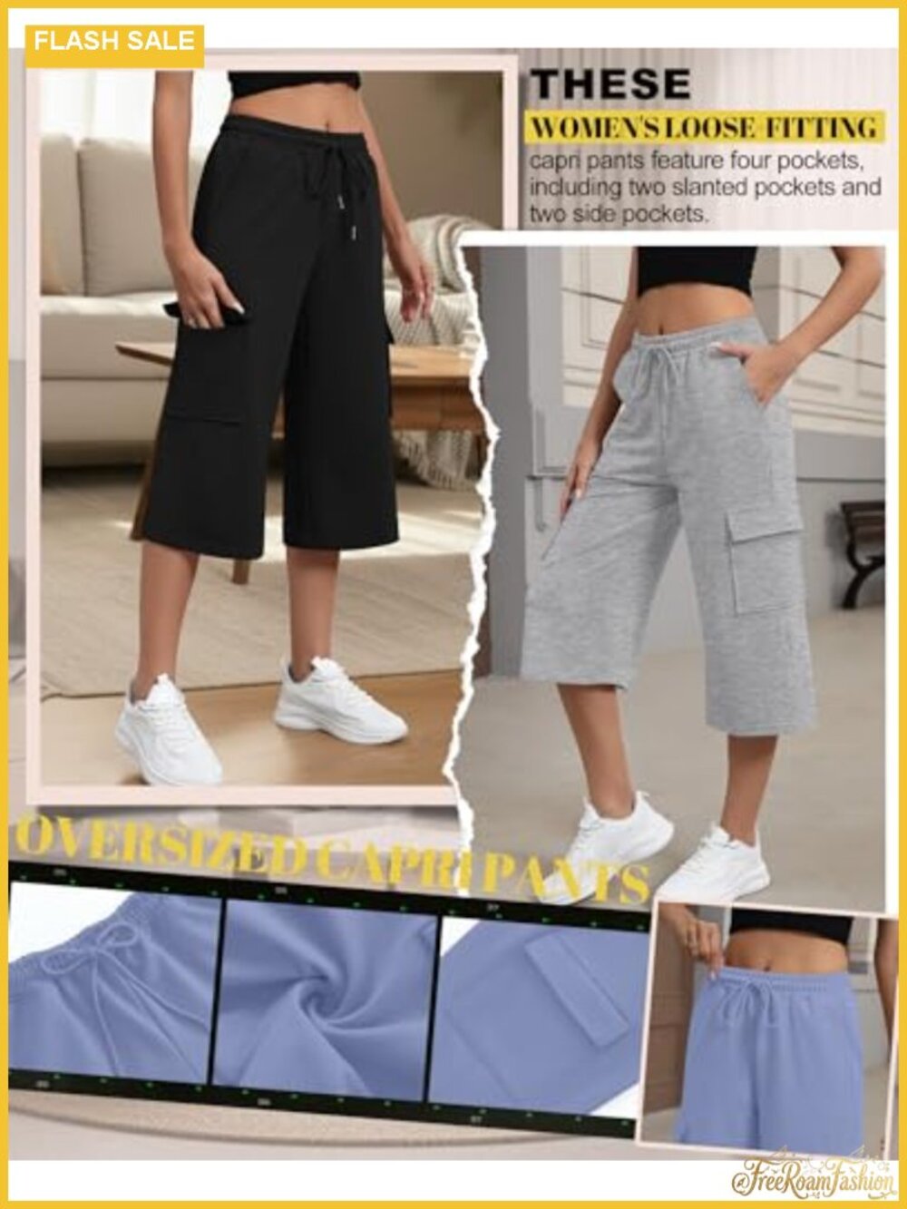 Womens Capri Pants 4 Pockets Cotton Polyester Lounge Athletic 3 Pack - Picture 4 of 6